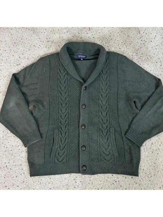 Roundtree & York Other - Men's Chunky Cable Knit Cardigan Sweater Green Shawl Collar Size XL